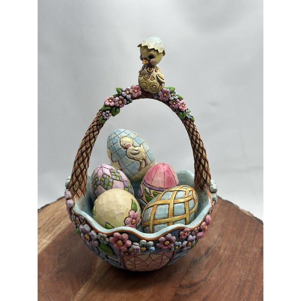 Jim Shore "Biddie Basket" Easter Basket with Chick Eggs Retired 2007 ENESCO